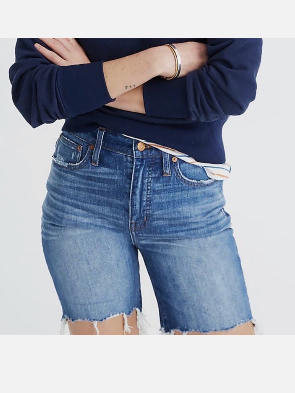 Madewell High Waist Frayed Hem Denim Shorts in Blue